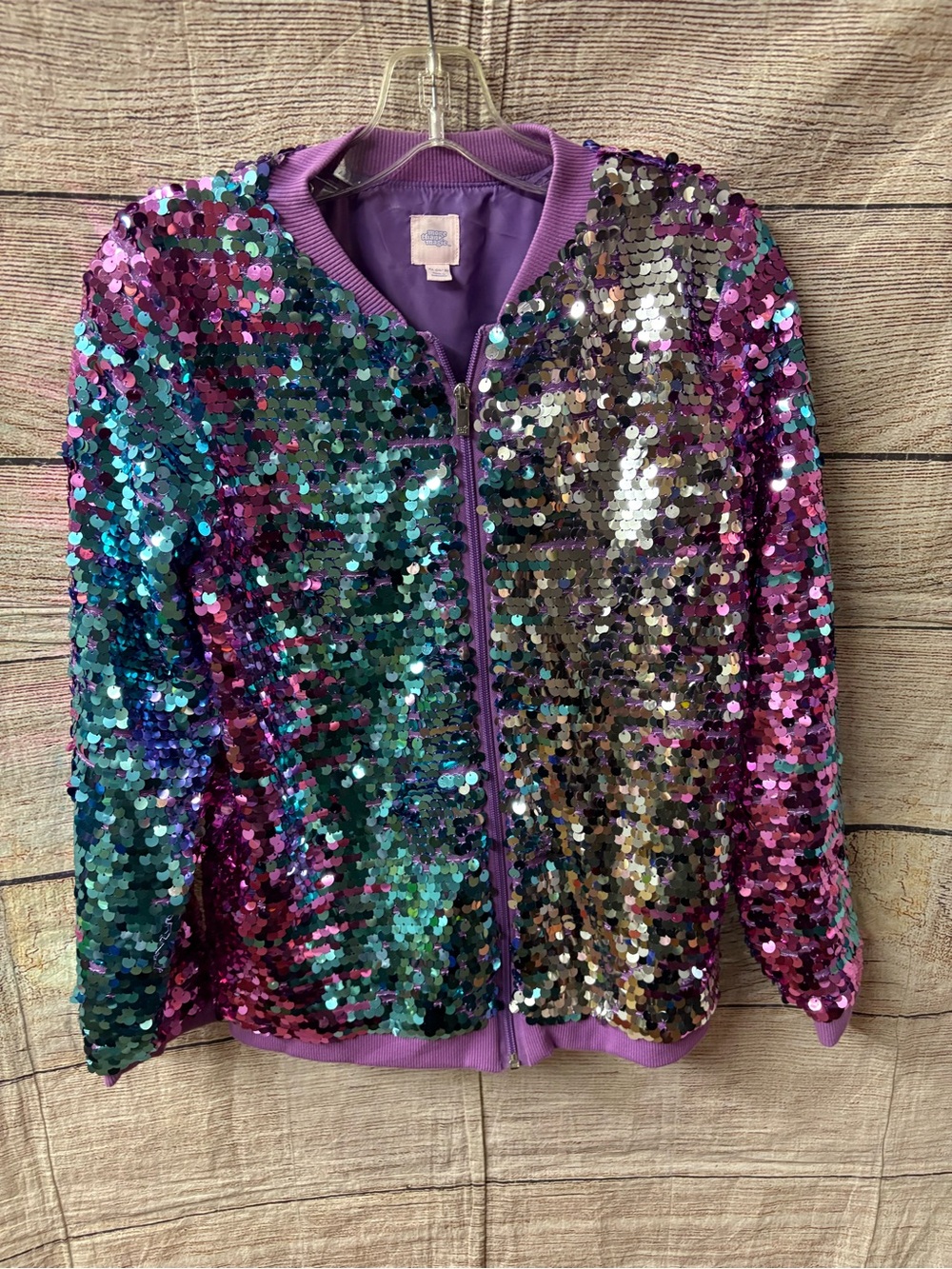 Girls' Sequin Bomber Jacket - Purple Multi